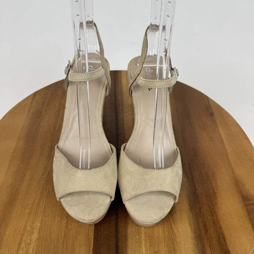 New Womens Charles By Charles David‎ Lambert Beige Platform Wedge Sandals Sz 9 M
